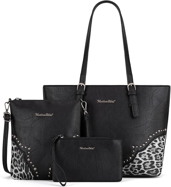 Montana West 3Pcs Tote Bag and Wallet Set Leopard Print Purses for Women Crossbody Satchel Handbags