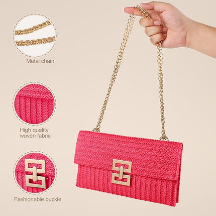 Straw Clutch Purse Crossbody Bag for Women Designer Evening Handbag Casual Summer Beach Straw Shoulder Bag