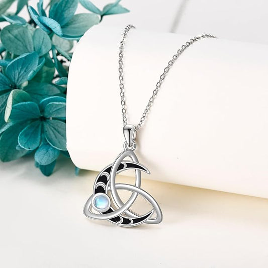 Celtic knot Moon Necklace 925 Sterling Silver Celtic knot Triquetra Pendant Jewelry Gifts for Women