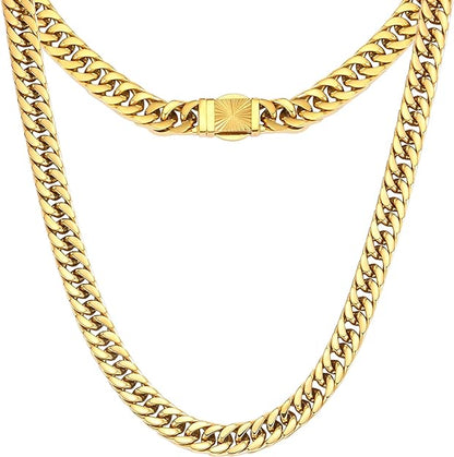 CaptainSteeL Cuban Link Chain for Men- 316L Stainless Steel 8MM Width Fashion Pattern Snap Button Hip Hop Jewelry, Chain for men 18K Gold Plated with Gift Box