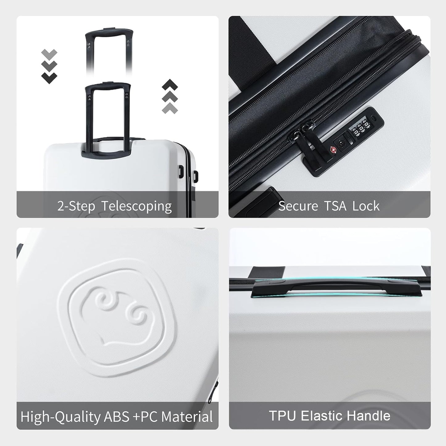 Luggage Sets 3 Piece (20/24/28) Expandable Suitcases with Wheels PC+ABS Durable Hardside Suitcase TSA Lock White