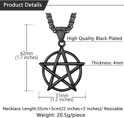 U7 Wiccan Necklace Pagan Pendant Men Women Stainless Steel/Black/18K Gold Plated Pentagram/Norse Viking/Raven Occult Necklaces