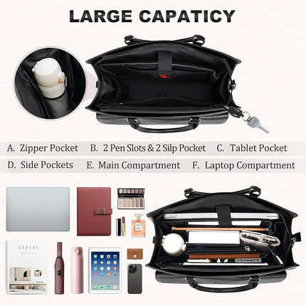 RAINSMORE Laptop Bag for Women 15.6 Inch Laptop Tote Bag Business Office Work Bag Professional Briefcase Waterproof Leather PU Computer Bag Teacher Shoulder Bag Handbag