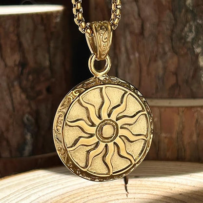 bahamut Greek Mens Jewelry Sun Pendant Necklace for Men Women, Stainless Steel Vintage Protective Amulets Gifts