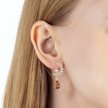 EVEVIC Austrian Crystal Teardrop Moon Star Celestial Dangle Earrings for Women 14K Rose Gold Plated Hypoallergenic Drop Earring Jewelry Gifts