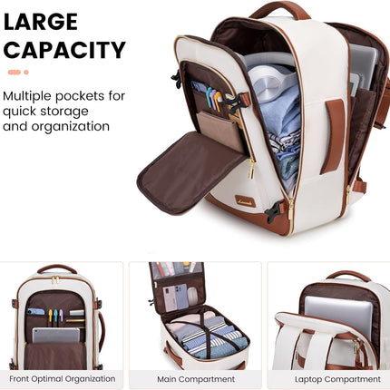 LOVEVOOK Travel Backpack for Women & Men, 40L Carry On Backpack, Personal Item Bag with 3 Packing Cubes, Business Weekender Overnight Luggage Daypack, Fits 17 Inch Laptop, Beige Brown