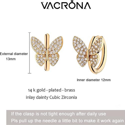 Cubic Zirconia Huggie Earrings 14k Gold Plated Tiny Earrings