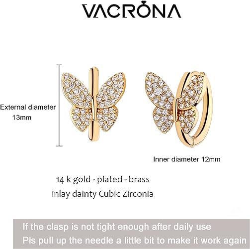 Cubic Zirconia Huggie Earrings 14k Gold Plated Tiny Earrings