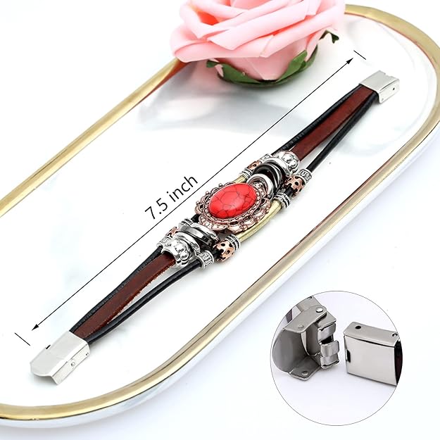 Leather Bracelets for Women Multilayer Bracelets for Women with Genuine Leather Layered Bracelets Boho/Bohemia Style Jewelry