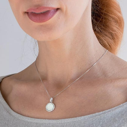 White Opal Pendant Necklace for Women, 925 Sterling Silver