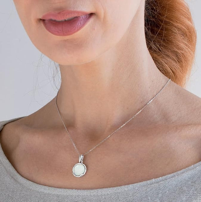 White Opal Pendant Necklace for Women, 925 Sterling Silver