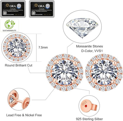 KRKC Moissanite Stud Earrings for Women, 1ct Lab Created Diamond Earring with 14K White Gold Plated S925 Sterling Silver Gift for Girlfriend, Wife