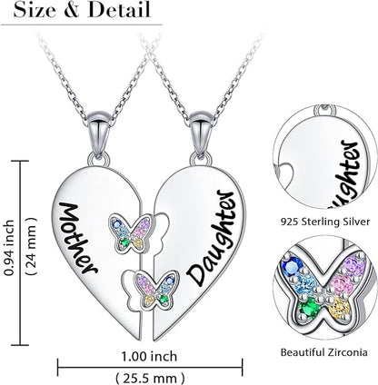 DAOCHONG Mothers Day Gifts S925 Sterling Silver Mother Daughter Granddaughter Family Heart Pendant Necklace Jewelry from Dad Mom Grandmother Son Birthday