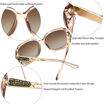 LECKIRUT Oversized Sunglasses for Women Polarized UV Protection Classic Fashion Ladies Shades Black Frame Gray Lens