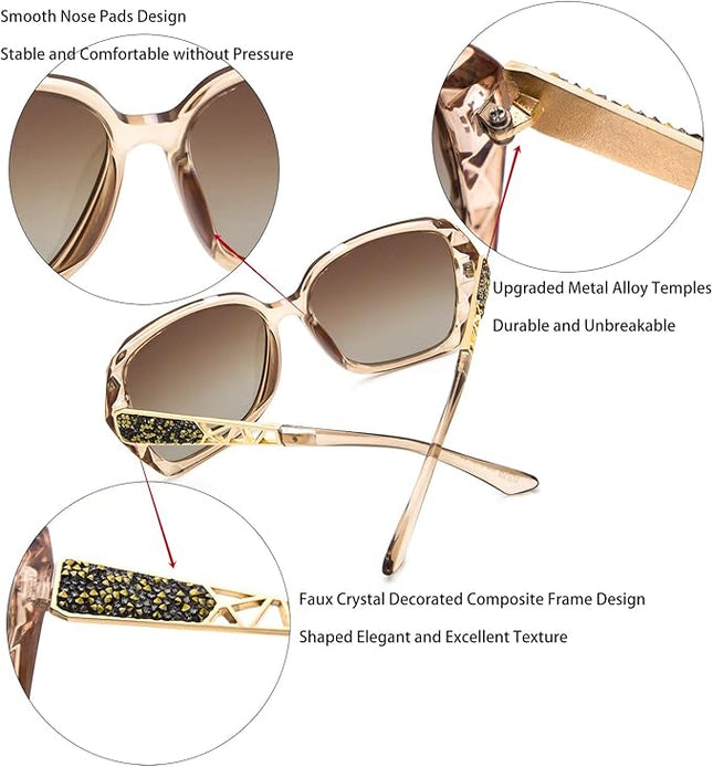 LECKIRUT Oversized Sunglasses for Women Polarized UV Protection Classic Fashion Ladies Shades Black Frame Gray Lens