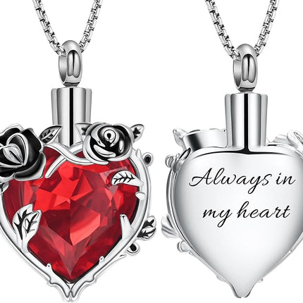 Rose Flower Cremation Urn Necklace for Ashes Heart Crystal Memorial Jewelry for Women Urn Keepsake Pendant Human Pet Memorial Locket Holder