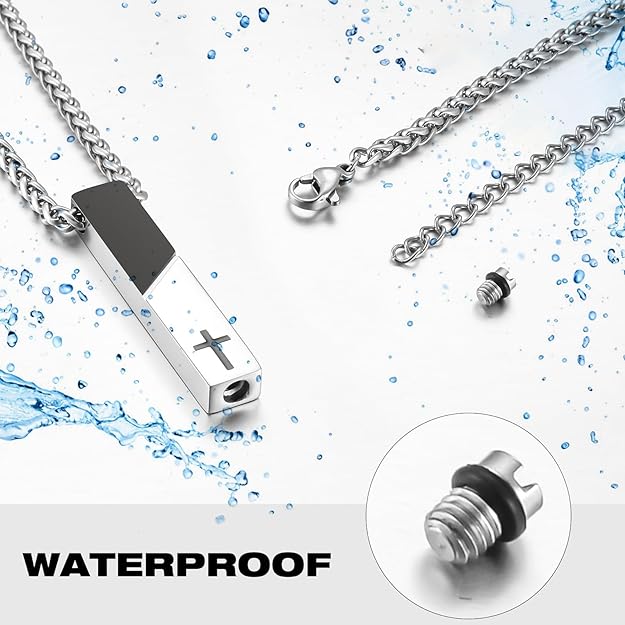 XIUDA Cremation Urn Necklace for Ashes Urn Jewelry Cross Cube Ash Necklace Memorial Pendant Keepsake Jewelry for Men