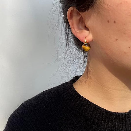 OwMell Elegant 925 Sterling Silver Pearl Drop Earrings Dangle Stud Gold Plated Earrings for Women Large Size 12mm