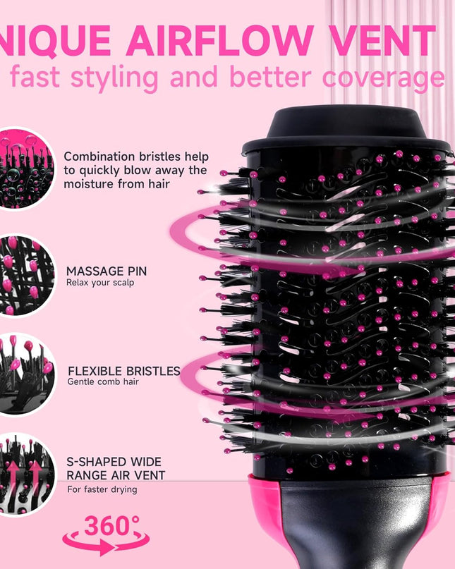 4-in-1 Hair Dryer Brush - Ionic Ceramic Titanium Brush Blow Dryer Hot Air Styler for Frizz-Free Blowouts, Salon Volumizer & Straightener with ALCI Safety Plug, 3 Heat Settings Hot Air Styler