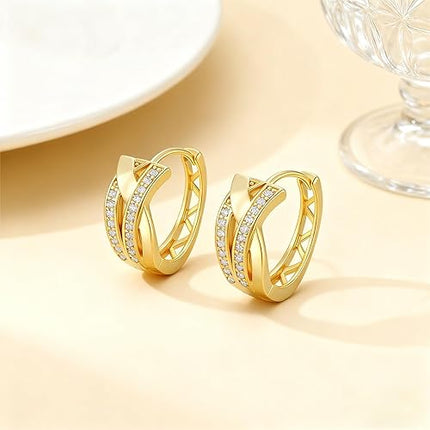 14K Gold Hoop Earrings 14 Karat Gold Earrings for Women Thick Small Diamond Hoop Earring X-shaped Hoops Earring for Women 20MM