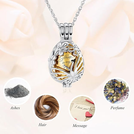 Minicremation Teardrop Butterfly Urn Necklace for Ashes Stainless Stee Hollow Mini Keepsake Urn for Women Men Cremation Memorial Pendant Keepsake Jewelry