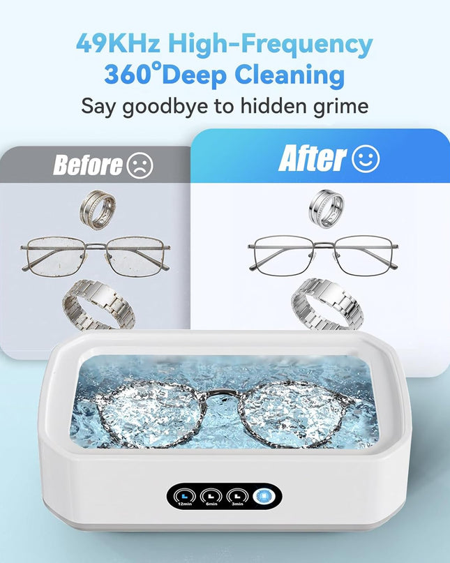 Ultrasonic Jewelry Cleaner Machine: 49KHz Ultrasonic Cleaner with 3 Cleaning Modes for Jewelry,Glasses,Rings,Watch Strap,Dentures,Retainers,Coins,Earring,650ML 304 Stainless Steel Tank(White)