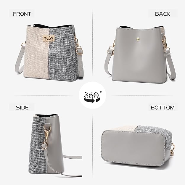 PINCNEL Cross Body Bag Purses for Women - PU Leather Crossbody Bucket Bag with Adjustable Shoulder Strap, Multiple Pocket