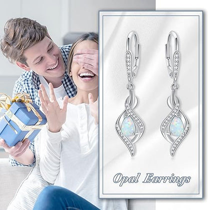 Opal Earrings 925 Sterling Silver October Birthstone Dangle Drop Dangly Leverback Earrings