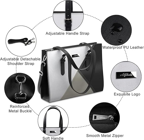 Alfheim Laptop Tote Bag for Women 15.6-16 inch Ladies Shoulder bag with Strap, Travel Business Large PU Leather Briefcase for Office