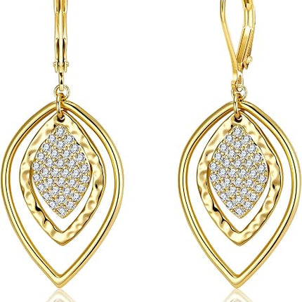 Leverback Silver Layer Gold Dangle Statement Earrings for Women Dangling