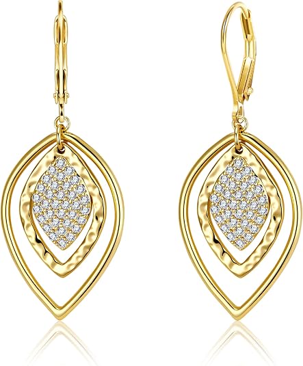 Leverback Silver Layer Gold Dangle Statement Earrings for Women Dangling