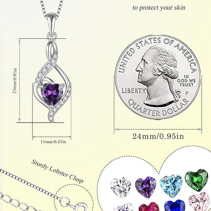 Infinity Pendant Necklace 925 Sterling Silver Heart Birthstone Jewelry for Women