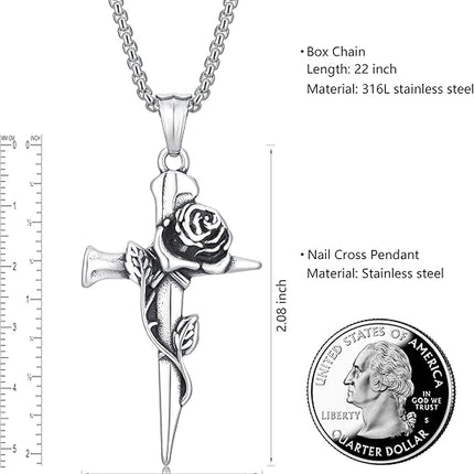 Cross Necklace for Men Silver Cross Chain for Men Gothic Cross Pendant Mens Cross Necklaces Stainless Steel Cross Necklace for Women Goth Necklace Christian Jewelry