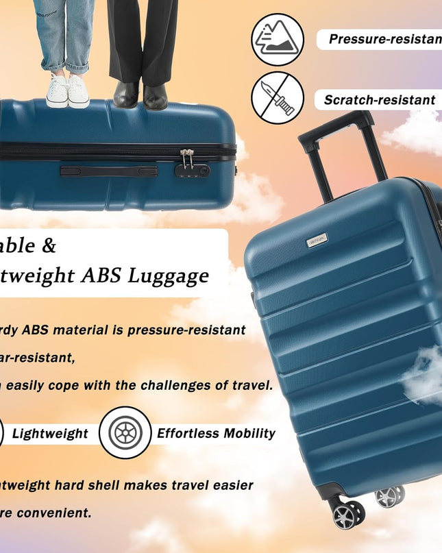 Merax Luggage Set 6 Piece, Hardshell ABS Suitcases with 8 Silent Spinner Wheels, Durable and Lightweight Travel Luggage for Family Trips, Ink Blue