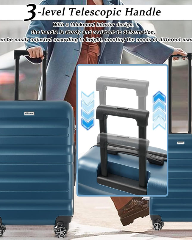 Merax Luggage Set 6 Piece, Hardshell ABS Suitcases with 8 Silent Spinner Wheels, Durable and Lightweight Travel Luggage for Family Trips, Ink Blue