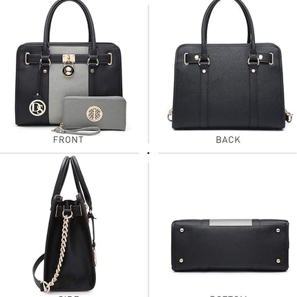 Dasein Two Tone Satchel Handbags Purses for Women Vegan Leather Shoulder Bags Large Tote Bag with Matching Wallet/Chain Strap