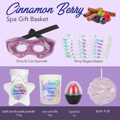 Christmas Spa Gift Set Basket for Women Cinnamon Berry, Gift Baskets for Women, Spa Gifts for Women Teen Girls Bath and Body Gift Sets, Birthday Bath Set Relaxation Self Care Spa Kit