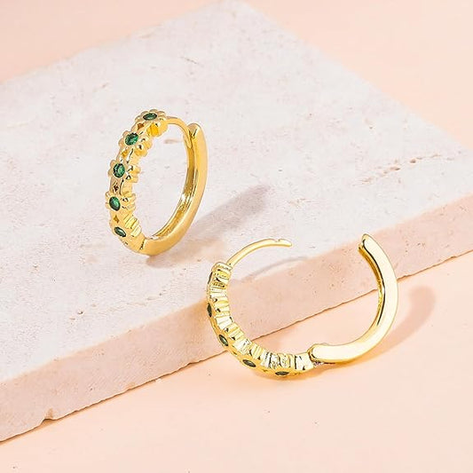 CiNily Small Hoop Earrings for Women Girls Flower Cubic Zirconia Huggie Earrings Hypoallergenic 14K Yellow Gold Plated Cartilage Earrings