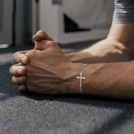 Silver Cross Bracelets for Men,Stainless Steel Cross Bracelets for Men Boys Adjustable Bracelet for Men Mens Silver Cross Bracelet Jewelry