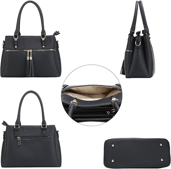 KKXIU Women Satchel Bags Handle Shoulder Handbags and Purses Pockets Zipper Leather Crossbody Bags