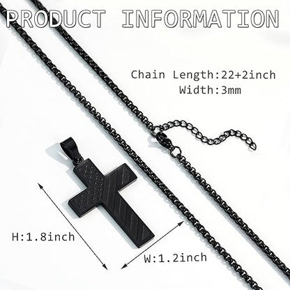 American Flag Cross Necklace for Boys Stainless Steel Box Chain 22+2 inch Inspirational Bible Verse Cross Pendant