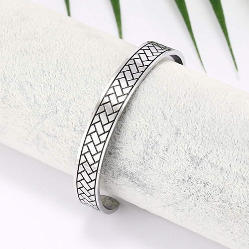 LUSSO Stainless Steel Magnetic Therapy Energy Cuff Bangle Engraving Geometric Pattern Health Care Amulet Bracelets for Men