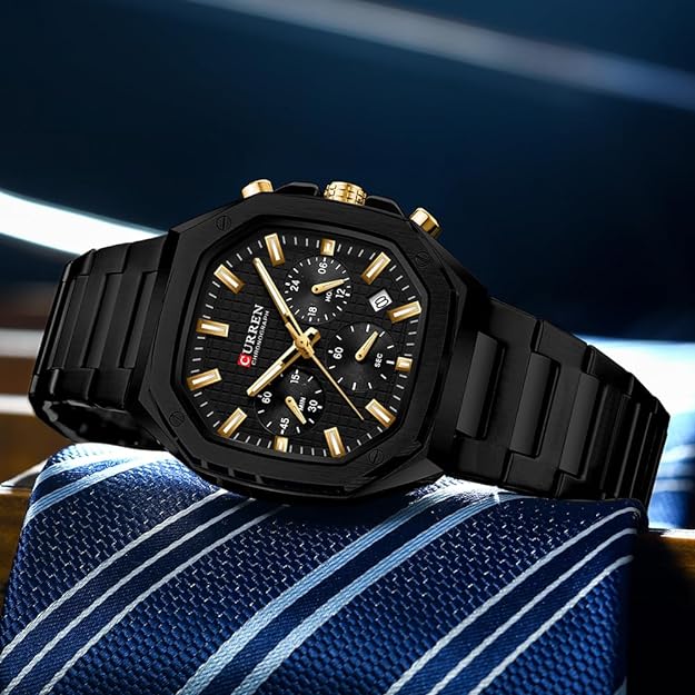 Luxury Watches for Men Dress Watch Mens Chronograph Analog Watch Men Stainless Steel Waterproof Watches 6-Hands Square Watches