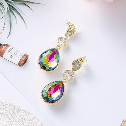 18 * 13MM Big Teardrop Crystal Pendant Dangle Necklaces and Earrings Jewelry Sets for Women Glod Plated