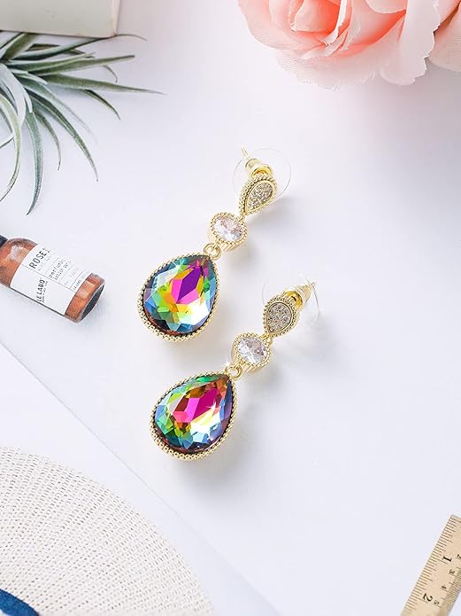 18 * 13MM Big Teardrop Crystal Pendant Dangle Necklaces and Earrings Jewelry Sets for Women Glod Plated