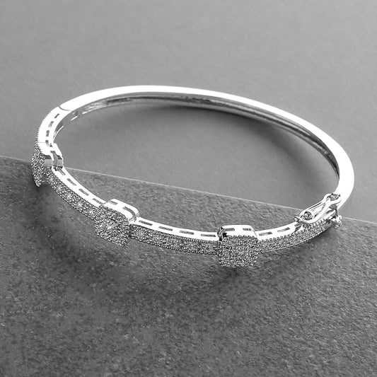 Mariell Vintage Cubic Zirconia Crystal Wedding Bangle Bracelet, 7" Size for Brides, Birthday Gift