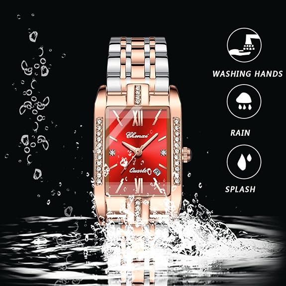 Avaner Women's Wrist Watches, Stainless Steel Quartz Watches, Square Watch Dress Watch with Calendar Window