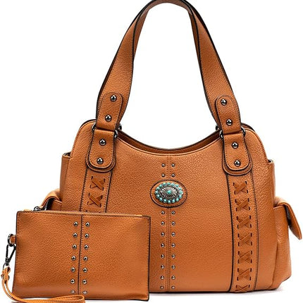 Tote Bag for Women Large Western Purse Ladies Top Handle Shoulder Handbags Vintage Embossed Concho Studs