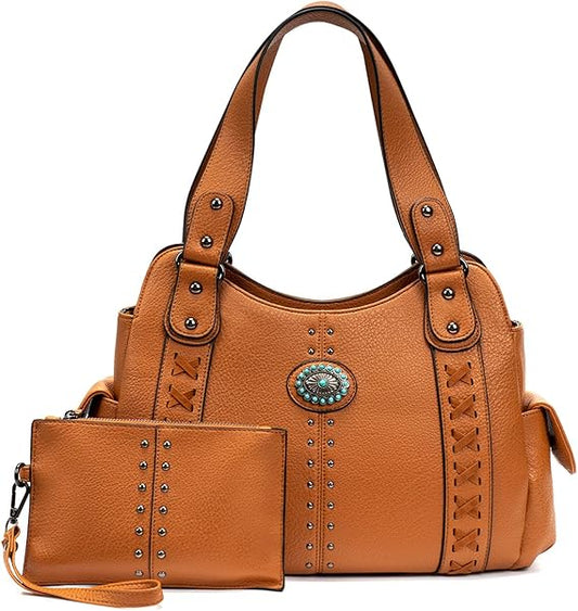 Tote Bag for Women Large Western Purse Ladies Top Handle Shoulder Handbags Vintage Embossed Concho Studs