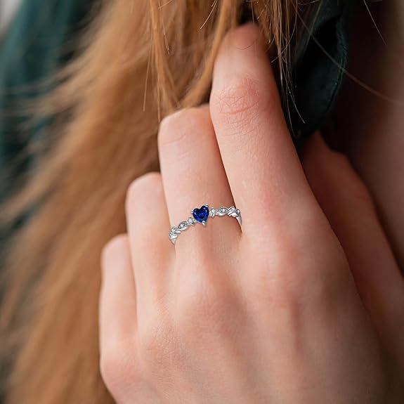 925 Sterling Silver Stackable Rings Birthstone Promise Rings Thin Half Eternity Halo Cubic Zirconia Wedding Band Rings Jewelry for Women Her, Size 6-10